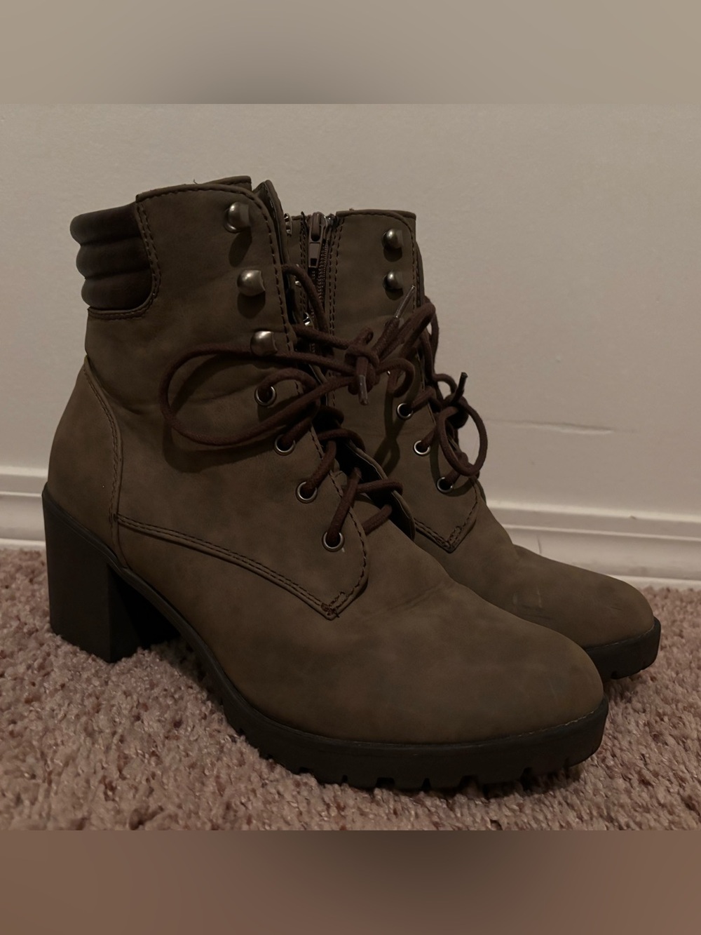 Bronx Olive Lace-Up Chunky Heel Ankle Boots